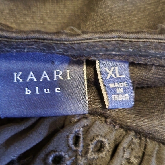 Kaari Blue XL Off Shoulder Babydoll Black Flare with Eyelet Bell Sleeves - Picture 2 of 3